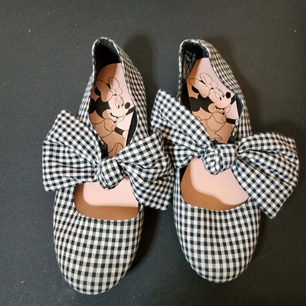 Minnie Mouse Girls Black and White Checkered Bow Flat...Size 3 - Picture 2 of 5